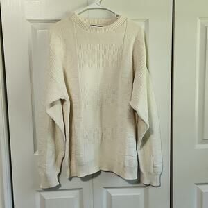 Vintage Kenneth Roberts Men's Ivory Chunky Cable Knit Sweater Size‎ Lg Jacquard